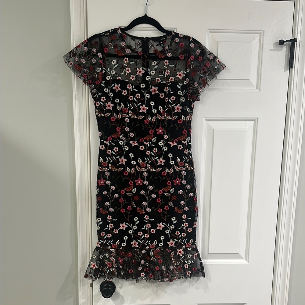 Floral Embroidered Black Dress